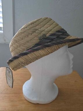 Sun & Sand Natural Straw Fedora Hat with Plaid Band